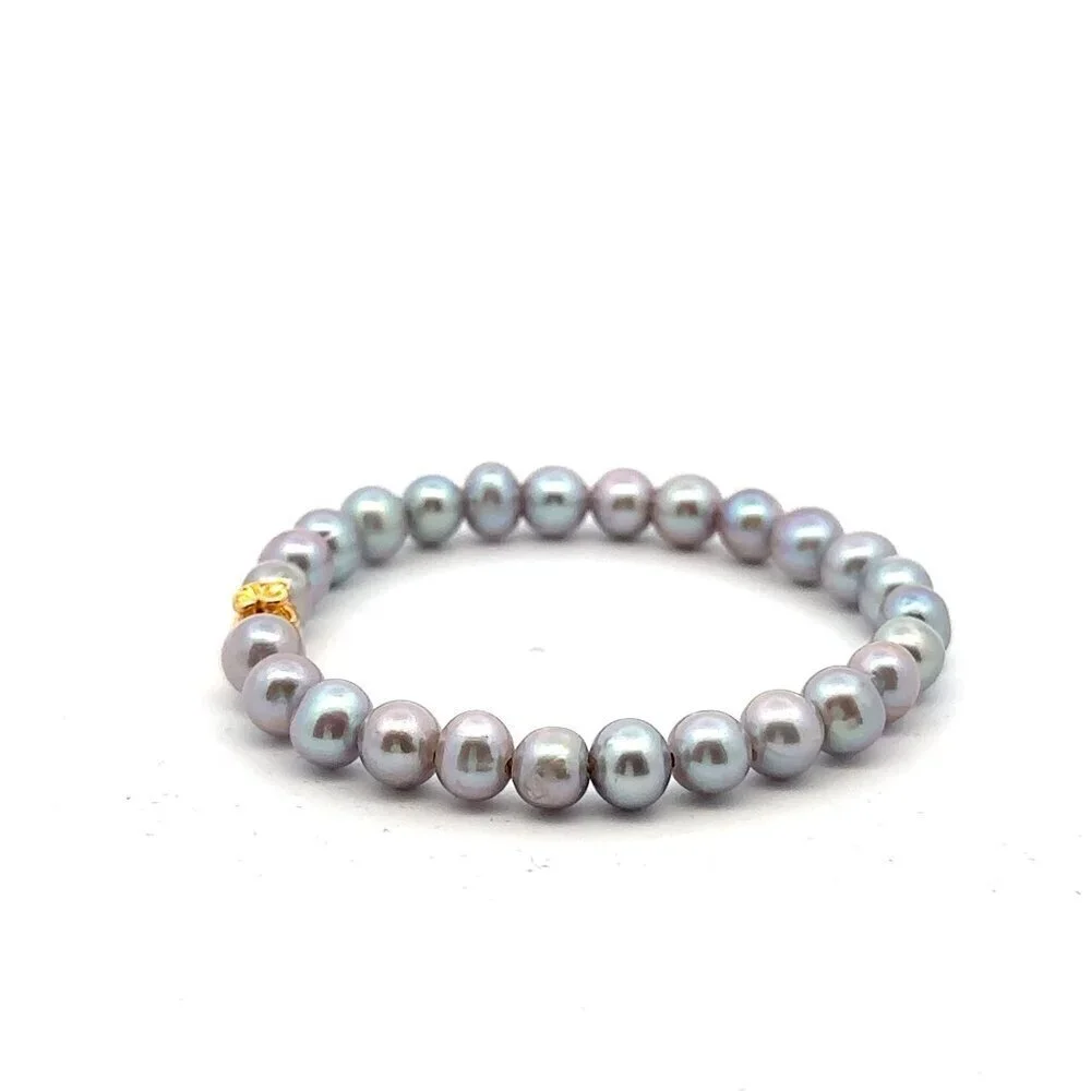 18K Gold Money Bag Lucky Charm Gray Pearl 6-7mm x 6-7.5mm - Picture 5 of 9